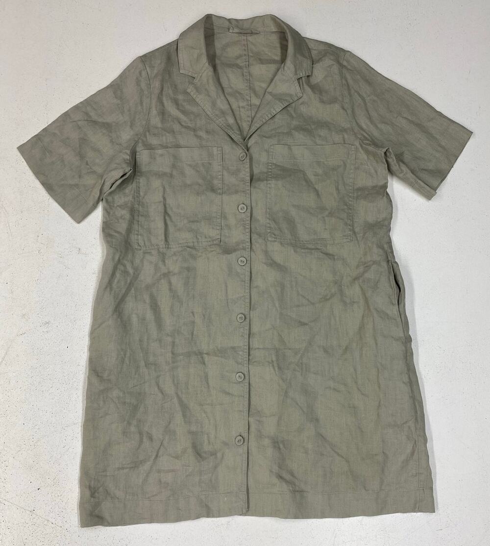 Women Everlane The Notch 100% linen button up collared shirt dress, M
